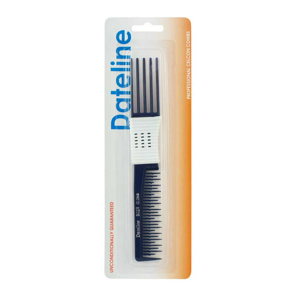Dateline Professional Blue Celcon Teasing Comb With Rubber Grip And 5 Tails 7 1/2 302r - Plastic - Image 2