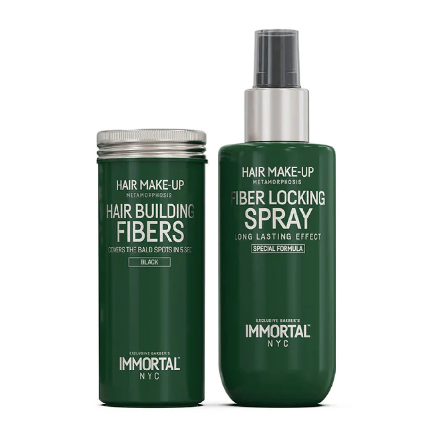 Immortal NYC Hair Building Fibers 20g & Fibers Locking Spray 150ml 2 in 1 Set - Black