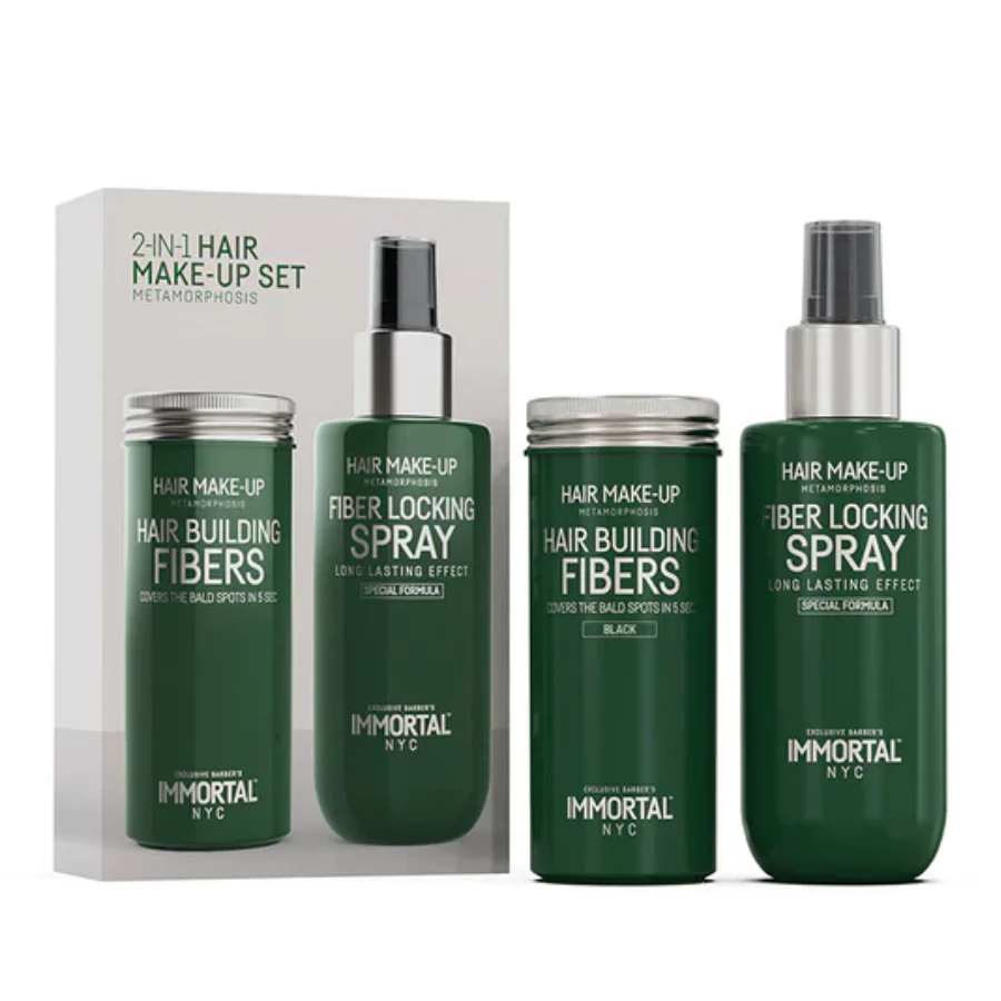 Immortal NYC Hair Building Fibers 20g & Fibers Locking Spray 150ml 2 in 1 Set - Black - Image 2