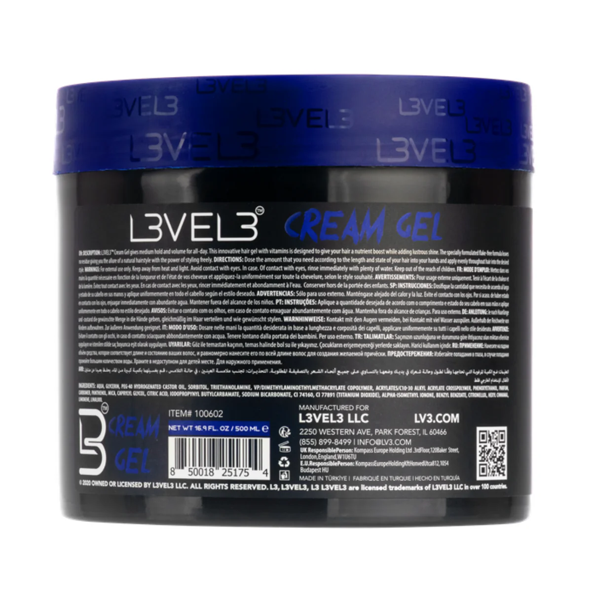 L3VEL3 Hair Gel Cream (Hold 2) - 500ml - Image 3