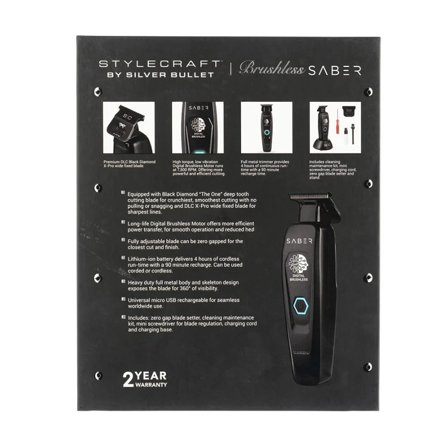 StyleCraft by Silver Bullet Saber Digital Brushless Hair Trimmer Black - Image 6
